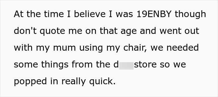 Screenshot of text about a wheelchair-bound teen with their mum in a store, facing accusations of stealing and advocating for accessibility. Screenshot of text about a wheelchair-bound teen with their mum in a store, facing accusations of stealing and advocating for accessibility.