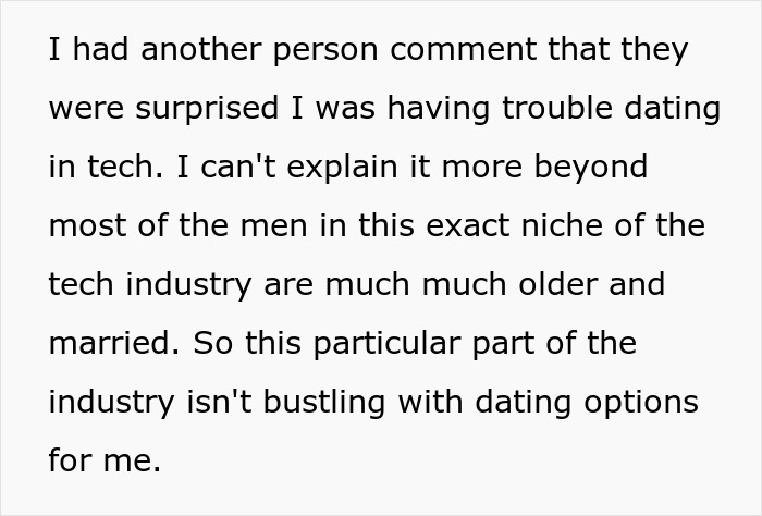 Screenshot about a friend needing a hot GF and a weight-loss coach, and challenges dating in tech. Screenshot about a friend needing a hot GF and a weight-loss coach, and challenges dating in tech.