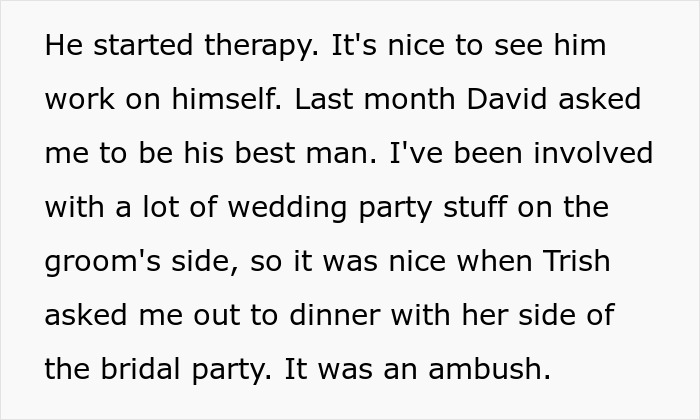 Screenshot revealing the ambush dinner where the bride tried to get a love confession from the groom's female bestie. Screenshot revealing the ambush dinner where the bride tried to get a love confession from the groom's female bestie.
