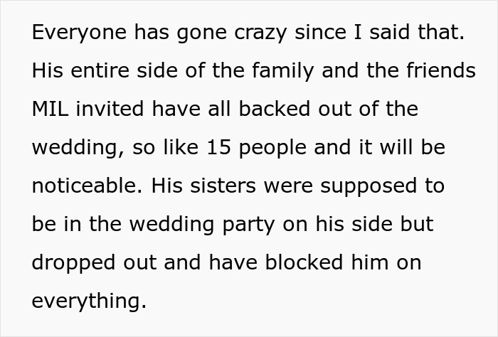 The groom is caught in the middle as family and friends back out of the wedding due to the wedding dress dispute. The groom is caught in the middle as family and friends back out of the wedding due to the wedding dress dispute.