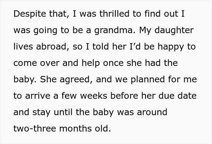 A post explaining how a grandmother planned to stay with her daughter and twin newborns abroad A post explaining how a grandmother planned to stay with her daughter and twin newborns abroad