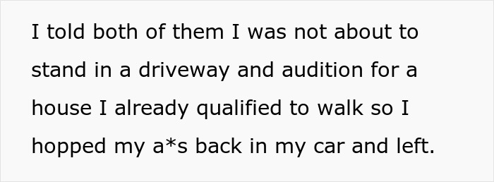 A man turned away by a realtor. Text showing the man's frustration about the realtor and driving away from the neighborhood. A man turned away by a realtor. Text showing the man's frustration about the realtor and driving away from the neighborhood.
