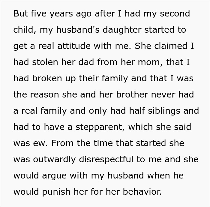 Reddit post text discussing the 20YO stepdaughter's disrespectful attitude towards her stepmom