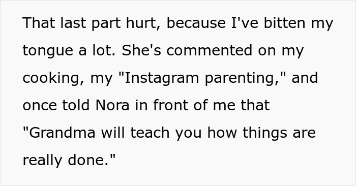 Text showing family tension with a MIL criticizing her daughter-in-law parenting style Text showing family tension with a MIL criticizing her daughter-in-law parenting style