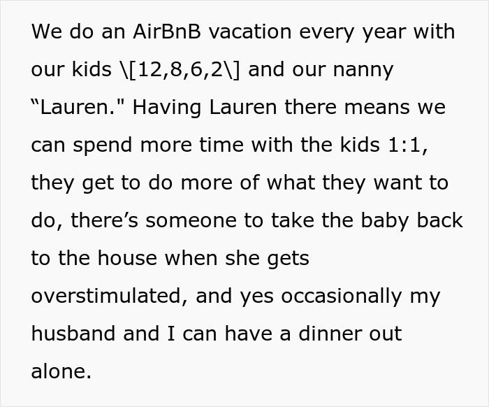 Text about an Airbnb vacation with kids and a nanny, allowing parents to relax and have free childcare. Text about an Airbnb vacation with kids and a nanny, allowing parents to relax and have free childcare.