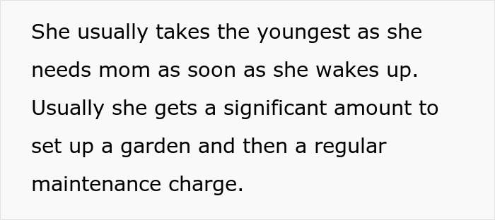 The wife sneaks out at 4AM to set up gardens for neighbors, earning money and a maintenance charge. The wife sneaks out at 4AM to set up gardens for neighbors, earning money and a maintenance charge.