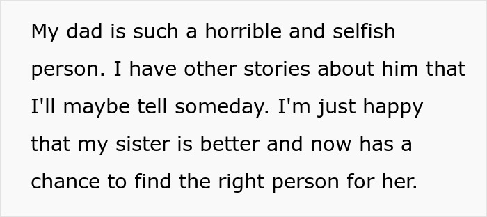 A screenshot of text about a woman ending a toxic relationship and her dad being angry she hasn't given him a grandchild. A screenshot of text about a woman ending a toxic relationship and her dad being angry she hasn't given him a grandchild.