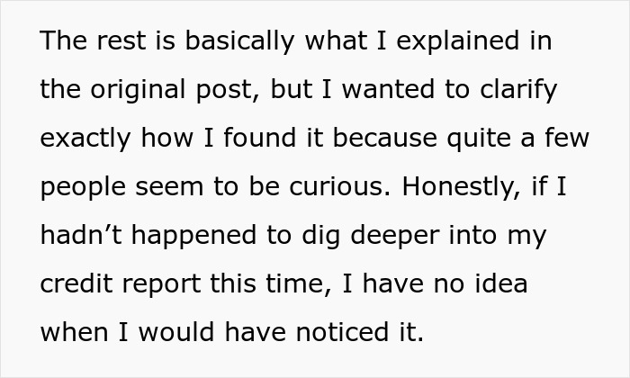 Text explaining how deep diving into a credit report helped clarify the husband's spending and separate finances.