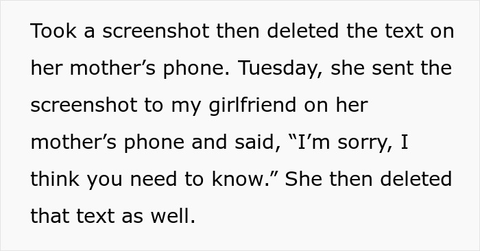 Screenshot showing the ongoing attempts to scare off dad's girlfriend, involving text messages. Screenshot showing the ongoing attempts to scare off dad's girlfriend, involving text messages.