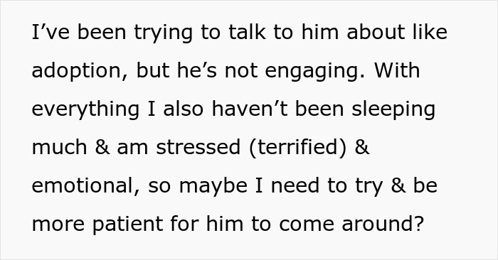 Text about woman trying to discuss adoption with boyfriend while stressed and emotional Text about woman trying to discuss adoption with boyfriend while stressed and emotional