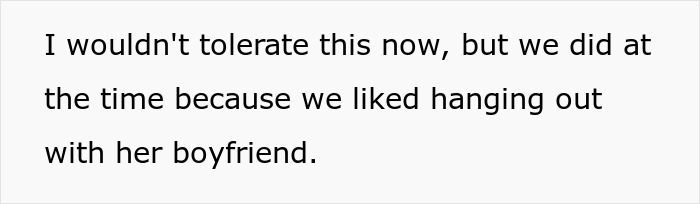 Text snippet discussing not tolerating a boyfriend's flirty friend's behavior now, but reflecting on past petty revenge. Text snippet discussing not tolerating a boyfriend's flirty friend's behavior now, but reflecting on past petty revenge.