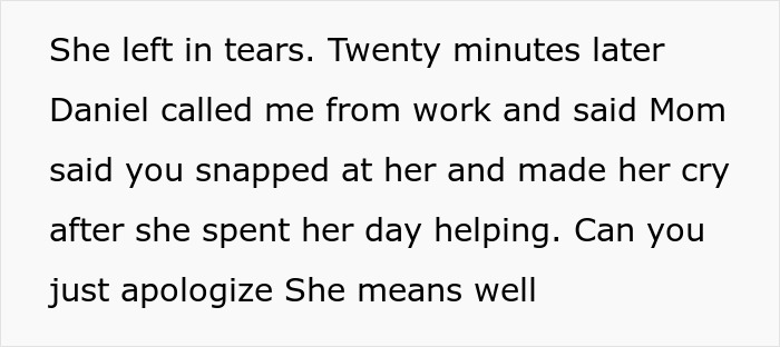 Text snippet explaining how a husband asked his wife to apologize to his mother MIL Text snippet explaining how a husband asked his wife to apologize to his mother MIL