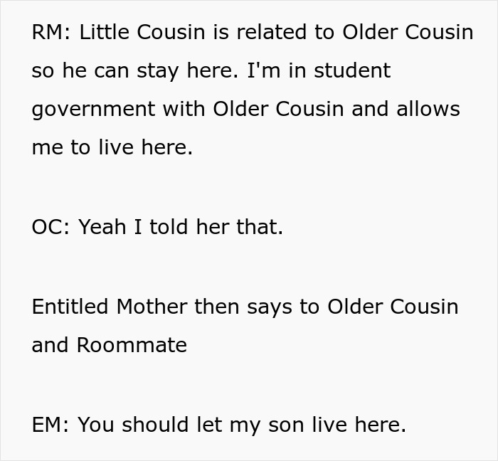 Roommate and older cousin discuss living arrangement in mom crashes out story