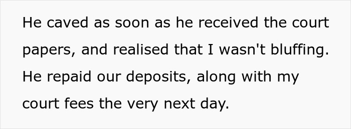 Landlord repaid deposit and court fees after receiving court papers in dispute over a car. Landlord repaid deposit and court fees after receiving court papers in dispute over a car.