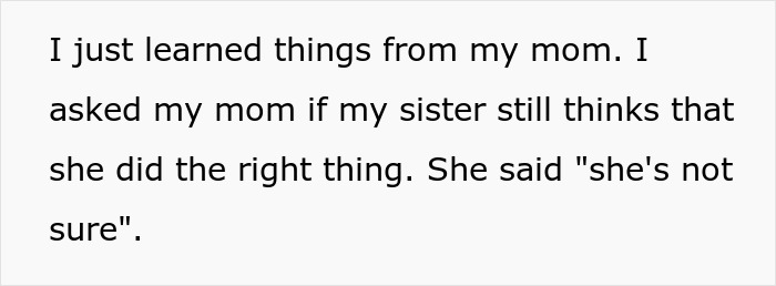 A text screenshot about a mother discussing her daughter who is unsure if she did the right thing. A text screenshot about a mother discussing her daughter who is unsure if she did the right thing.