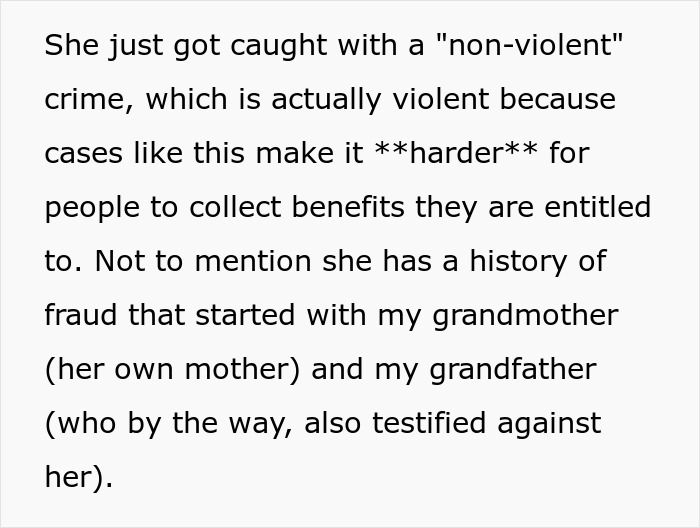 Text detailing a mom and aunt's history of fraud before a prison break, making it harder for victims. Text detailing a mom and aunt's history of fraud before a prison break, making it harder for victims.