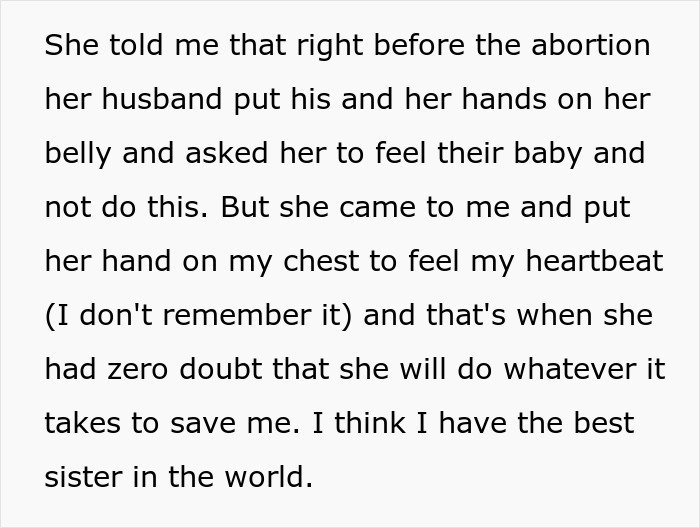 A black on white text post explaining how a sister saved her brother by donating her liver A black on white text post explaining how a sister saved her brother by donating her liver