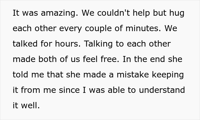 A black and white text post about how a brother and sister hugged and talked for hours A black and white text post about how a brother and sister hugged and talked for hours