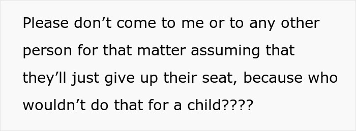 Text urging people not to assume others will give up their airplane window seat for a child, discussing window seat boundaries. Text urging people not to assume others will give up their airplane window seat for a child, discussing window seat boundaries.