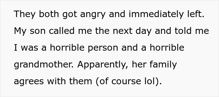 A text detail about the son calling the MIL a horrible grandmother and a horrible person. A text detail about the son calling the MIL a horrible grandmother and a horrible person.