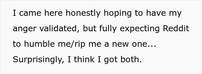 A screenshot of text where a wife separated finances due to husband's spending, seeking validation for her anger.