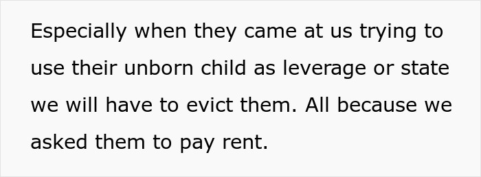 A screenshot of text discussing eviction and leverage related to parents giving their son free housing.