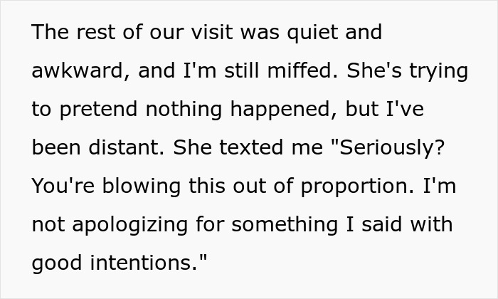 Text snippet about unsolicited bikini advice, a friend's body-shaming, and an awkward visit. Text snippet about unsolicited bikini advice, a friend's body-shaming, and an awkward visit.