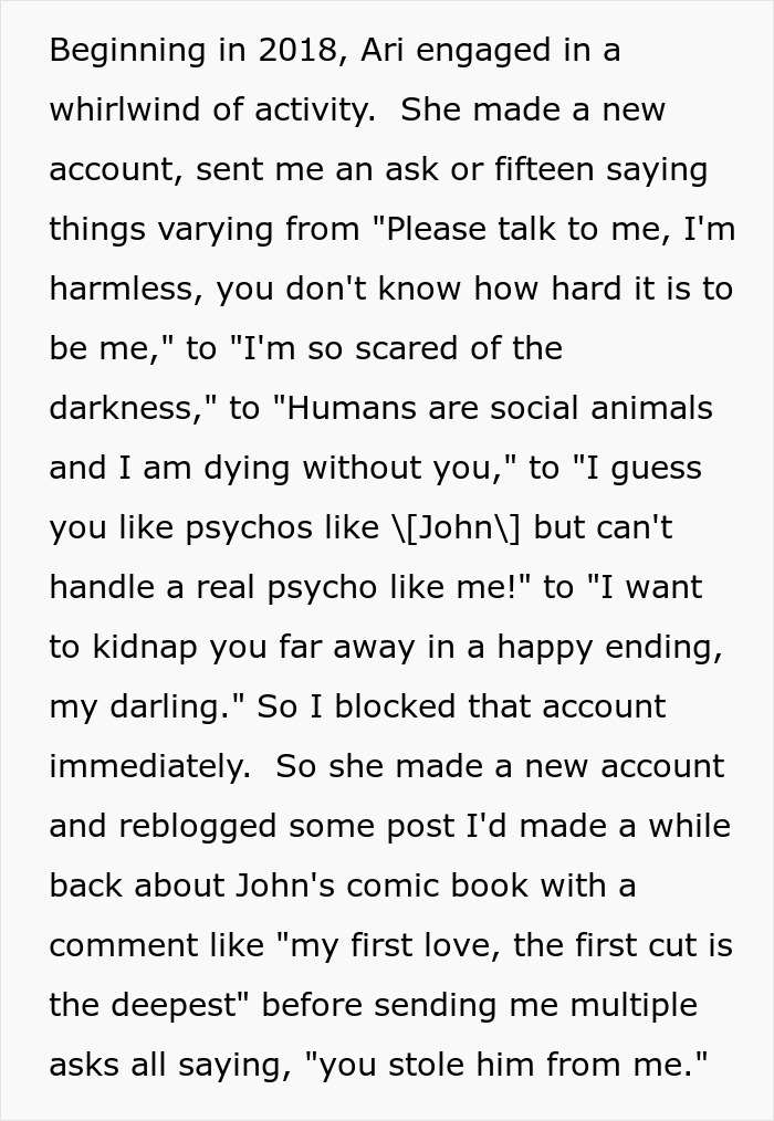 Online Stalker Freaks Out After Woman "Steals" Her Fictional Boyfriend Online Stalker Freaks Out After Woman "Steals" Her Fictional Boyfriend