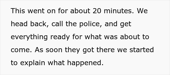 Text explaining calling the police regarding a keyed car and lawsuit.