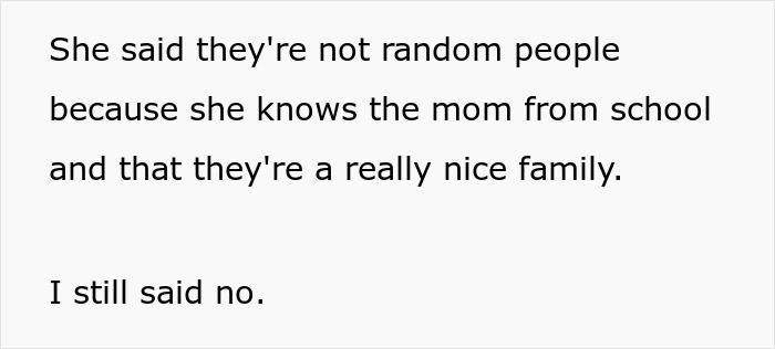Text about sister saying family is nice and known from school but babysitting refused