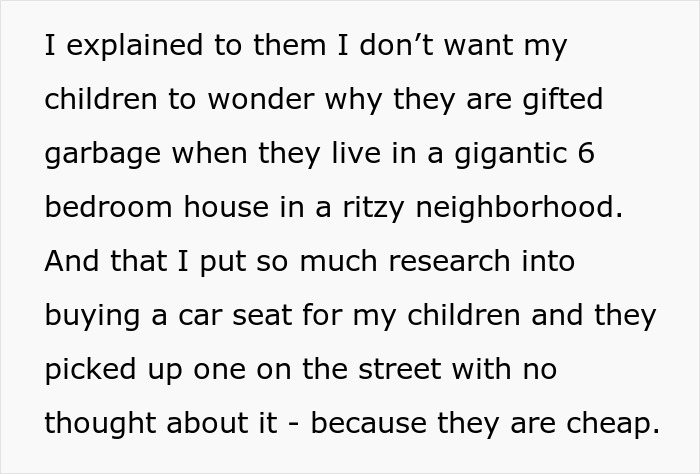 Mother explains rejecting secondhand car seat from in-laws
