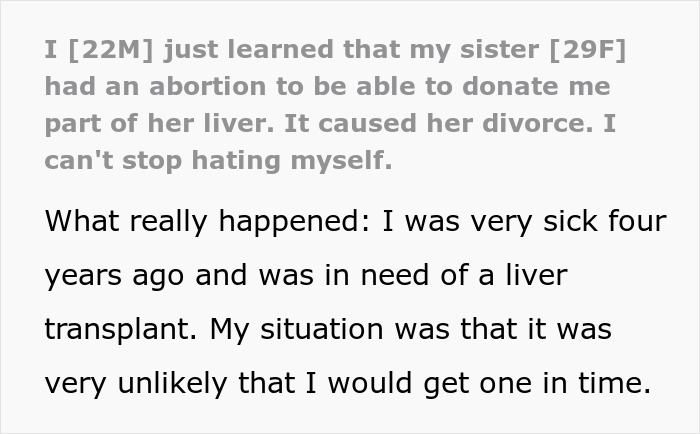 Social media text about a sister who gives her brother part of her liver. Social media text about a sister who gives her brother part of her liver.