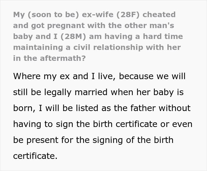 Guy Left Worried His Ex-Wife Will Force Her Affair Baby On Him Guy Left Worried His Ex-Wife Will Force Her Affair Baby On Him