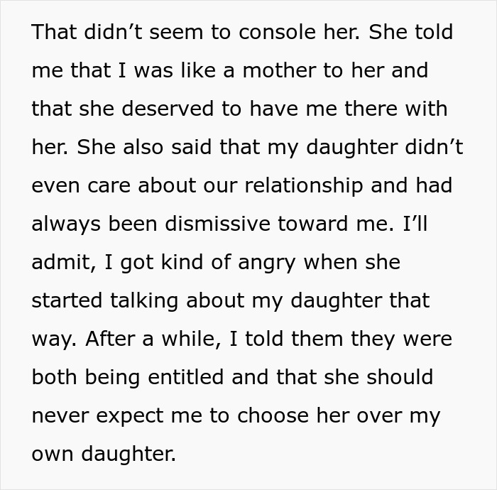 A text post discussing the daughter-in-law feeling entitled and demanding the MIL to choose her. A text post discussing the daughter-in-law feeling entitled and demanding the MIL to choose her.