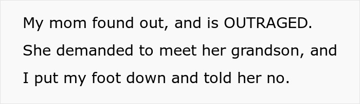 Text about mother outraged at not meeting grandson Text about mother outraged at not meeting grandson