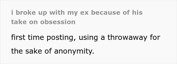 Text post about breaking up because of obsession