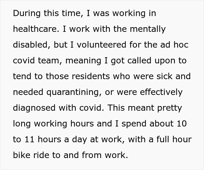 Text detailing the neighbor's work in healthcare, emphasizing long hours while students host loud parties turning their home into a bar. Text detailing the neighbor's work in healthcare, emphasizing long hours while students host loud parties turning their home into a bar.