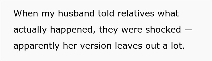 Screenshot of a post explaining how the husband told relatives the truth after MIL lied. Screenshot of a post explaining how the husband told relatives the truth after MIL lied.