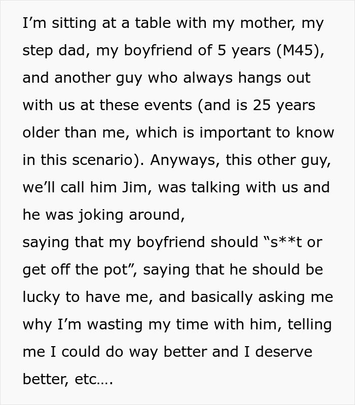 Screenshot of text discussing a boyfriend who wont marry his girlfriend.