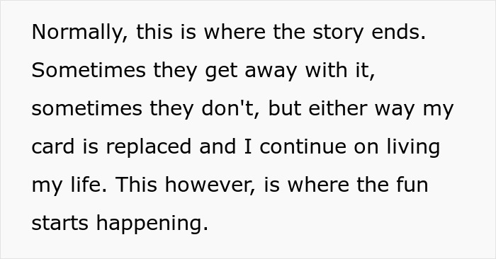 Reddit post screenshot detailing the beginning of the credit card thief story