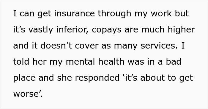 Text post explaining a husband's dilemma regarding inferior health insurance options after a vasectomy conflict. Text post explaining a husband's dilemma regarding inferior health insurance options after a vasectomy conflict.