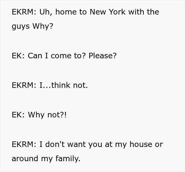 Conversation about Entitled Kid asking to join New York trip and being refused