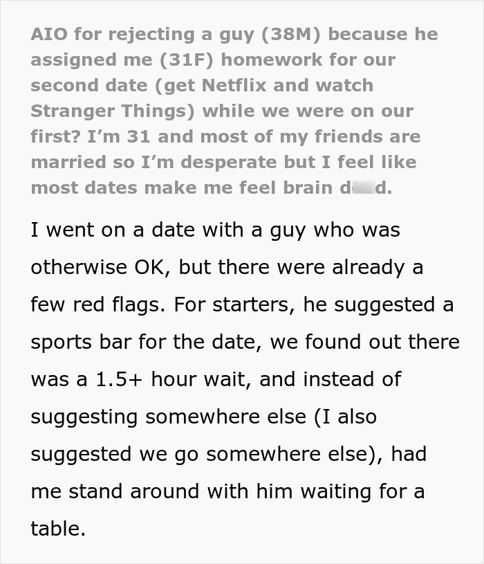 A Reddit post explaining how a woman rejected a guy after getting Stranger Things homework on their first date A Reddit post explaining how a woman rejected a guy after getting Stranger Things homework on their first date