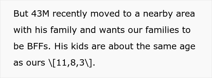 Text explaining a husband's brother moved nearby, bringing his kids to the vacation plans, expecting free childcare. Text explaining a husband's brother moved nearby, bringing his kids to the vacation plans, expecting free childcare.
