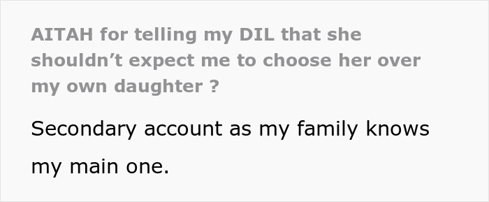 Screenshot of online discussion about MIL choosing her daughter over her daughter-in-law Screenshot of online discussion about MIL choosing her daughter over her daughter-in-law