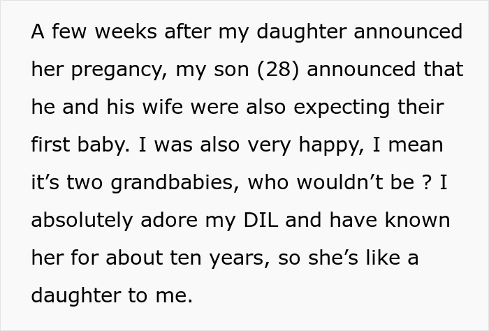 Text where a mother says her daughter and son are both expecting newborns. Text where a mother says her daughter and son are both expecting newborns.
