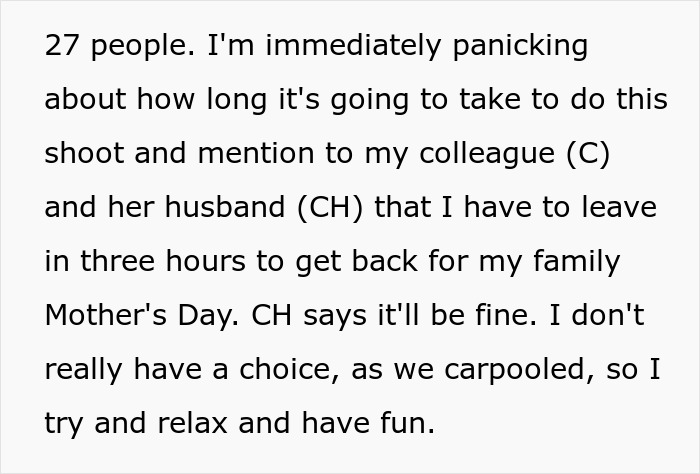 A photographer plans a family photo shoot, worried about timing and getting back for his own family Mother's Day. A photographer plans a family photo shoot, worried about timing and getting back for his own family Mother's Day.