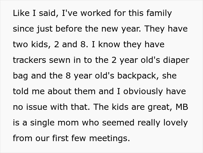 A story post mentioning trackers in a diaper bag and backpack