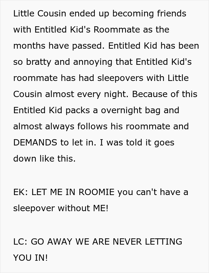 Roommates and cousin exclude son with bratty behavior during New York trip