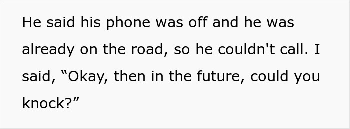 Wife suggests Alex knock in the future after he couldn't call, emphasizing the ongoing communication issues with her husband's son. Wife suggests Alex knock in the future after he couldn't call, emphasizing the ongoing communication issues with her husband's son.